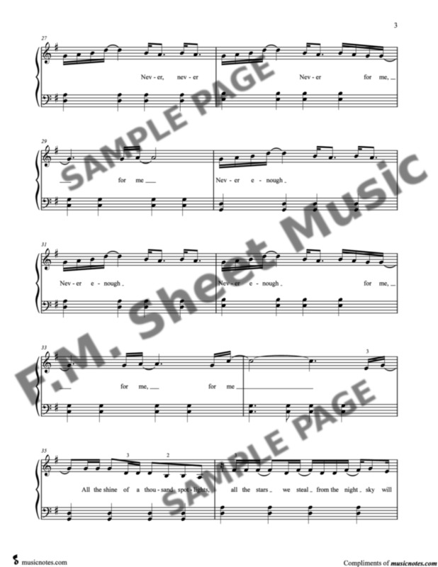 Never Enough (Easy Piano) By The Greatest Showman - F.M. Sheet Music ...